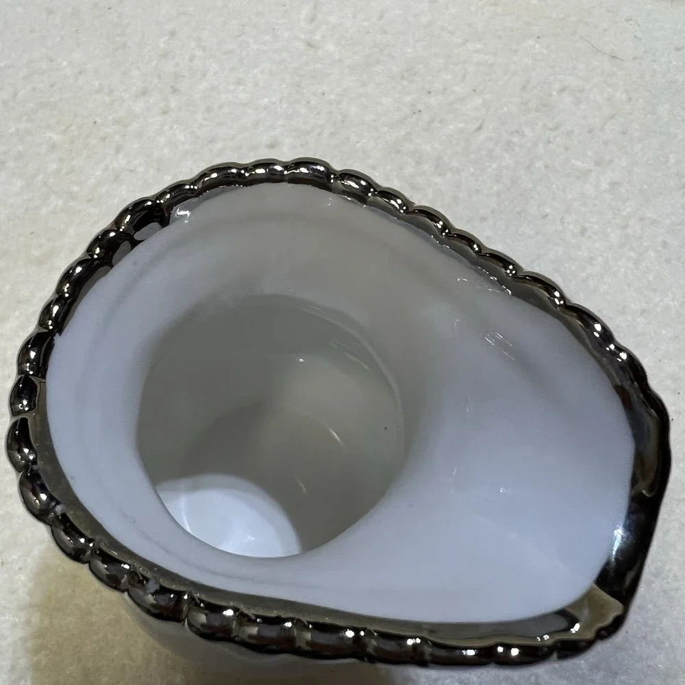 Pampa Bay Small Salerno Porcelain Creamer White Titanium Beaded Silver Trim